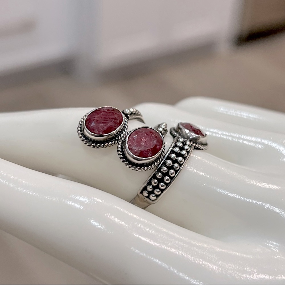 Ruby Sterling Silver Bypass Ring - image 4